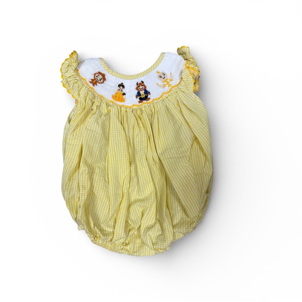 Babeeni Yellow Gingham Kids One Piece checkered beauty and the beast romper